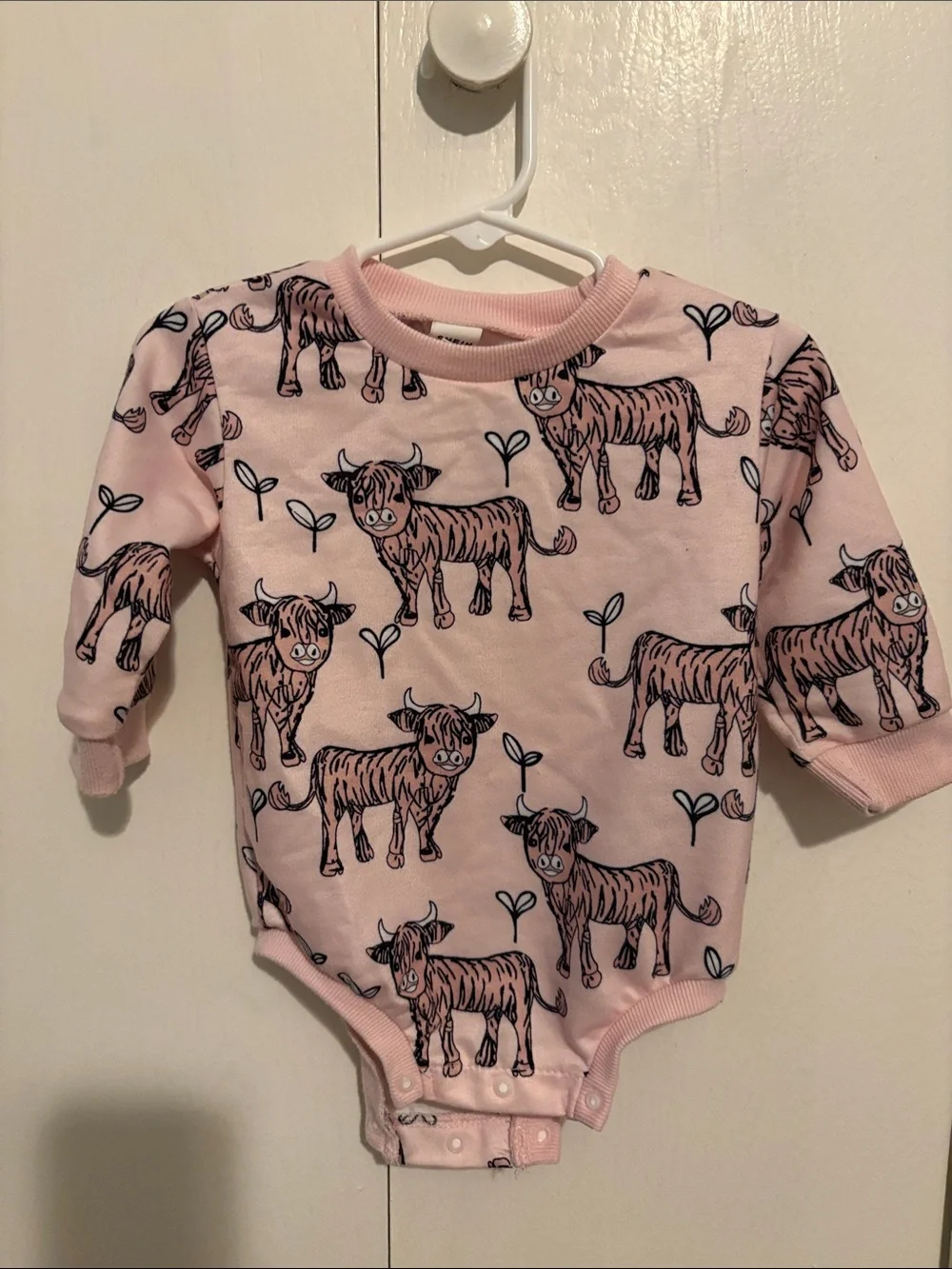 SHEIN Pink Long-Sleeve Cow Print One-Piece Bodysuit